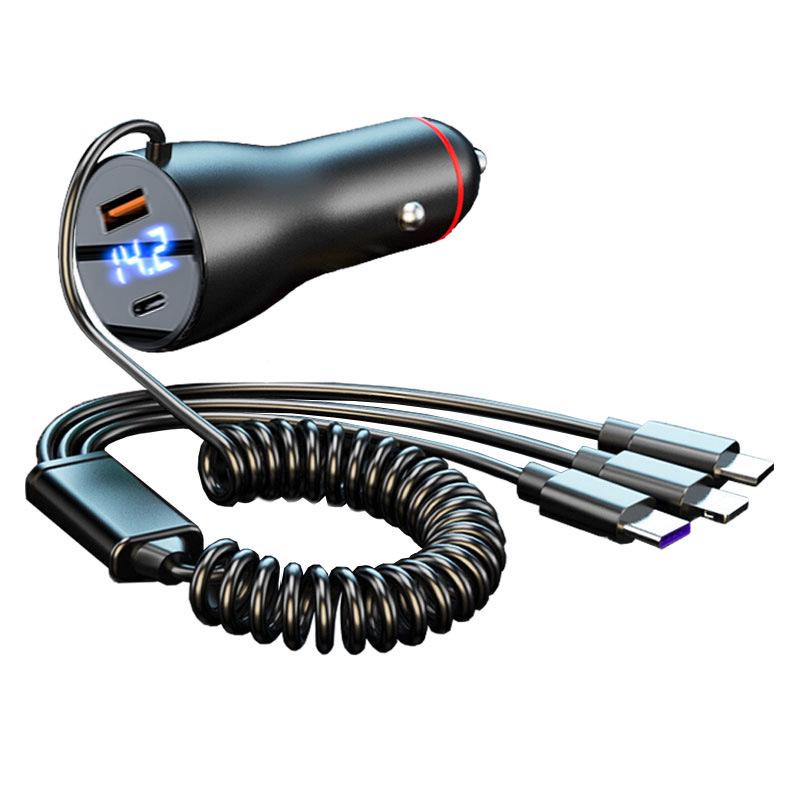 

Супербыстрое автомобильное зарядное устройство для Huawei, Xiaomi, OPPO, VIVO, iQOO и устройств Apple Built-in Cable 3-in-1 чёрный