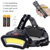 COB LED Wide Headlamp Wide Range Lighting USB Rechargeable LED Wide Angle Headlight with Battery Level Display 2*18650 Batteries