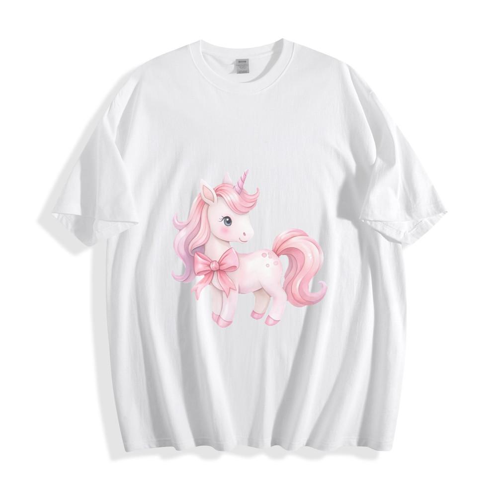 Cute Pink Unicorn with Bow Graphic T-Shirt