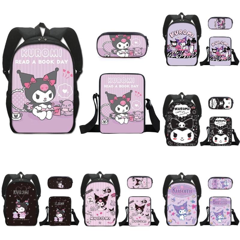 Kuromi Student Backpack Set With Pen Case And Shoulder Bag