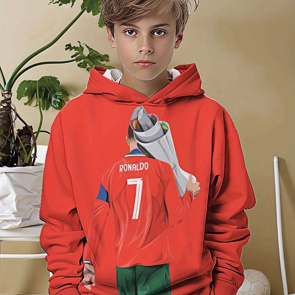 Children's Hoodie with Letter C Pattern, Trendy Children's Hoodie for Boys, Casual Hooded Long Sleeved Pullover