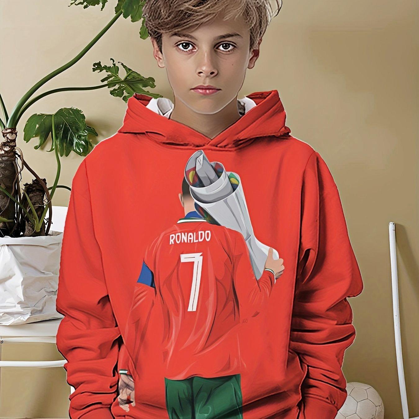 

Children s hoodie with letter C pattern, trendy children s hoodie for boys, casual hooded long sleeved pullover 13-14Y