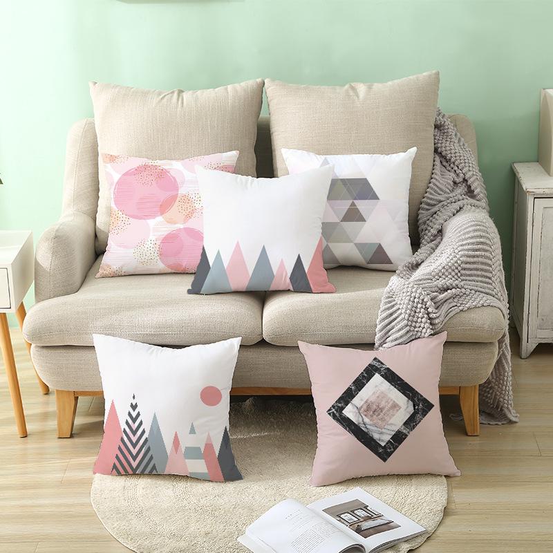 Modern Simple Pillow Cover Office Cushion Cover Pink Geometric Print Cushion Home Furnishings Home