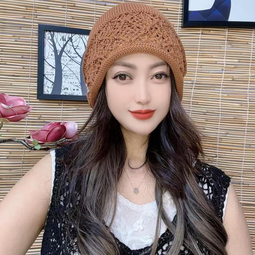 Handmade crochet fashionable warm bald hat autumn and winter thickened hat women's new ethnic style knitted wool stacking hat