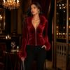 Giacca corta vintage da donna in velluto con colletto e polsini, vita sagomata