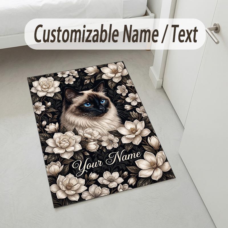 Floral Garden Theme Crystal Velvet Rug Personalized Custom Name Text Soft Floor Mat Home Decor