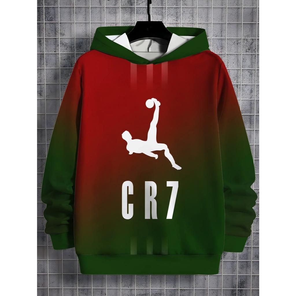 Boys' casual sports hoodie, football CR7 printed design casual long sleeved sports top
