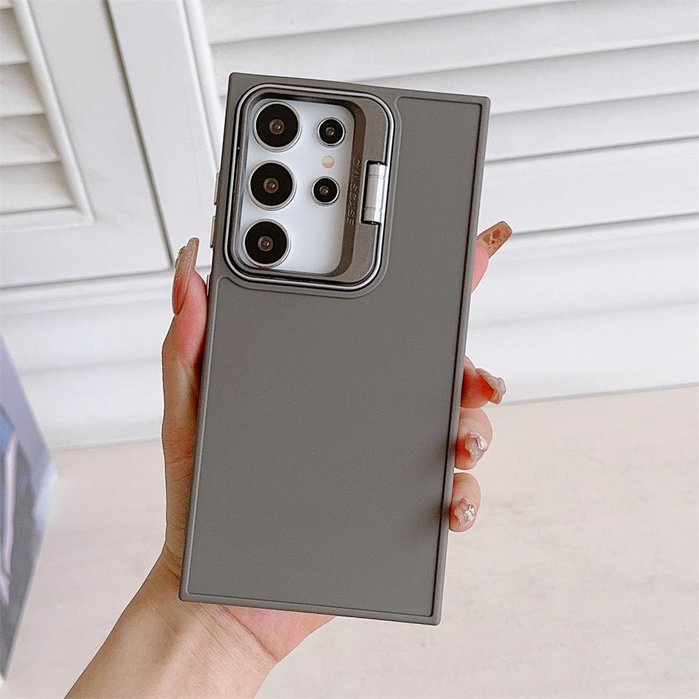 Luxury Folding Camera Stand Holder Case For Samsung Galaxy S24 S23 Ultra S22 S21 Plus S20 FE Metal Solid Color Matte Cover Funda