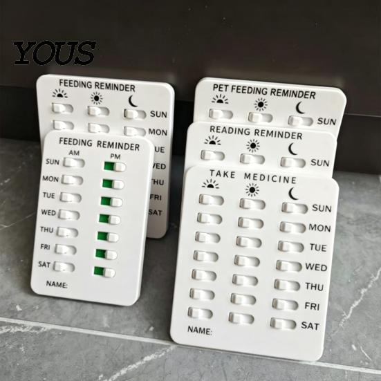 Refrigerator Medicine Tracker Feeding Reminder, Medication & Reading Board, Reusable Schedule Card with Green Family Organizer Slider