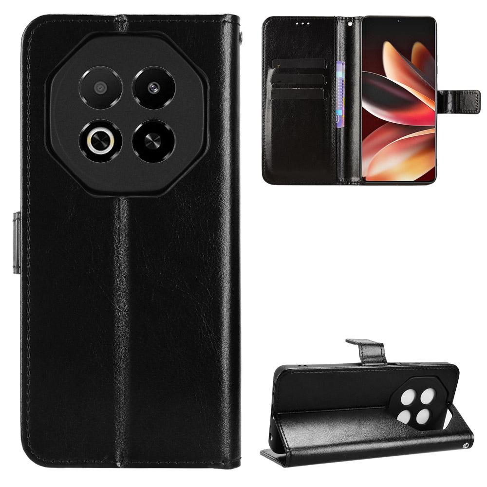 

For Meizu Note 16 PU Leather Case with Strap Crazy Horse Texture Phone Wallet Cover Black