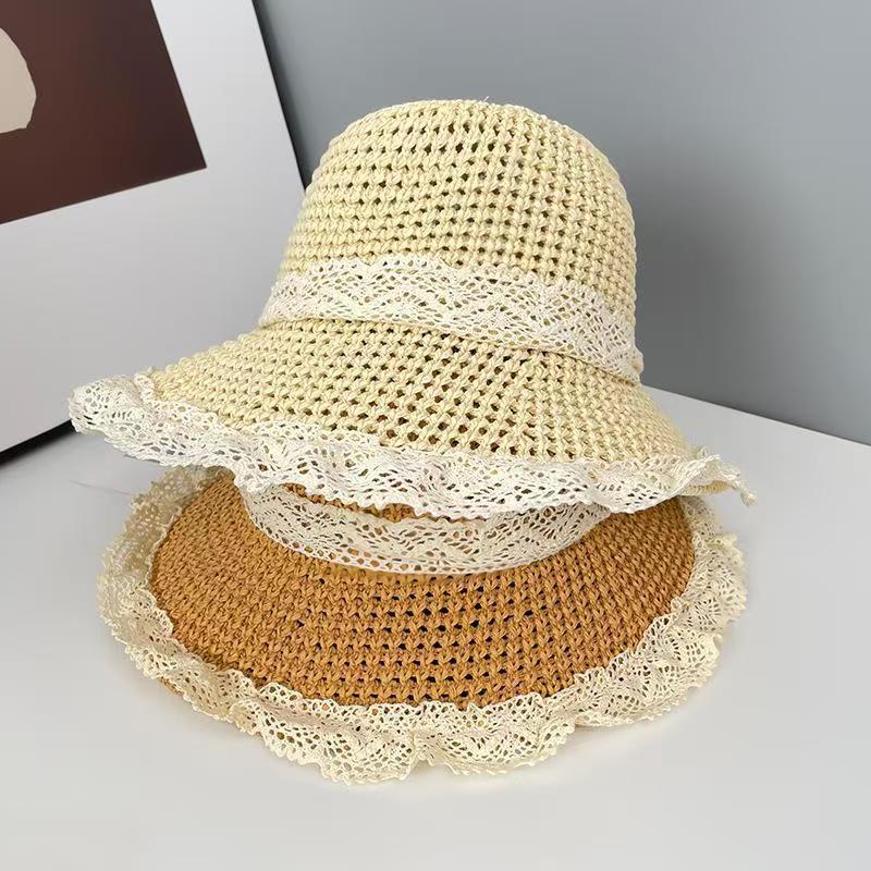 Rural Style, Tied with Ribbons, Sun Hat, Women's, Summer Seaside, Beach Vacation Style, Hollowed Out Large Brim, Sun Hat