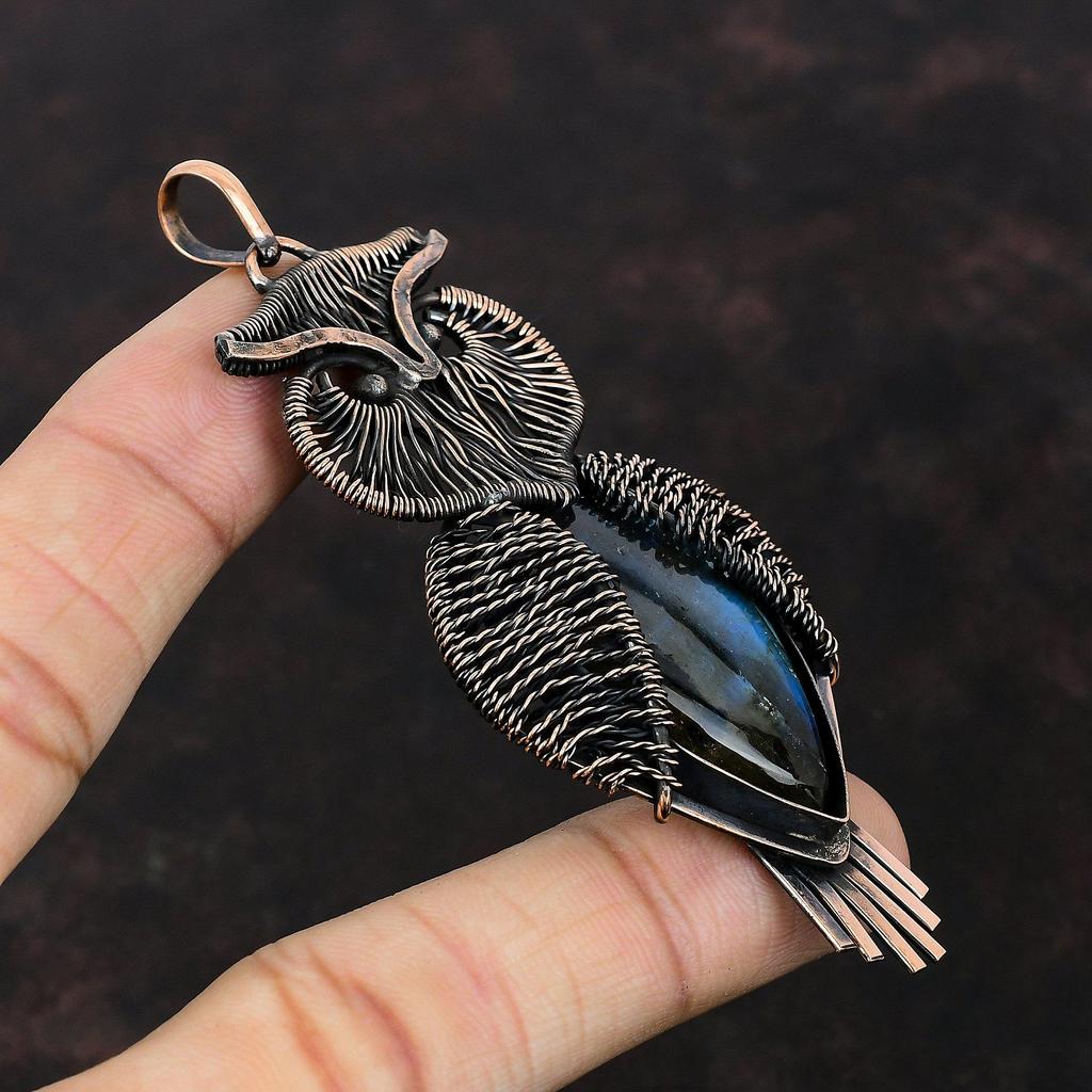 Labradorite Pendant Copper Wire Wrapped Pendant Gemstone Copper Jewelry Owl Pendant Designer Pendant Wedding Gift Handmade Wire Wrap Jewelry