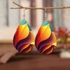 Colorful Abstract Wooden Drop Earrings for Everyday Wear