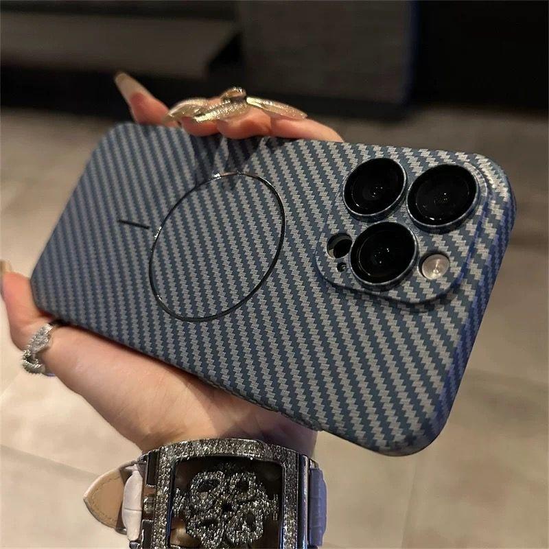 Ultra Thin Carbon Fiber Texture Armor Magnetic For Magsafe Case For iPhone 16 15 14 Plus 13 12 Pro Max Slim kevlar Hard PC Cover