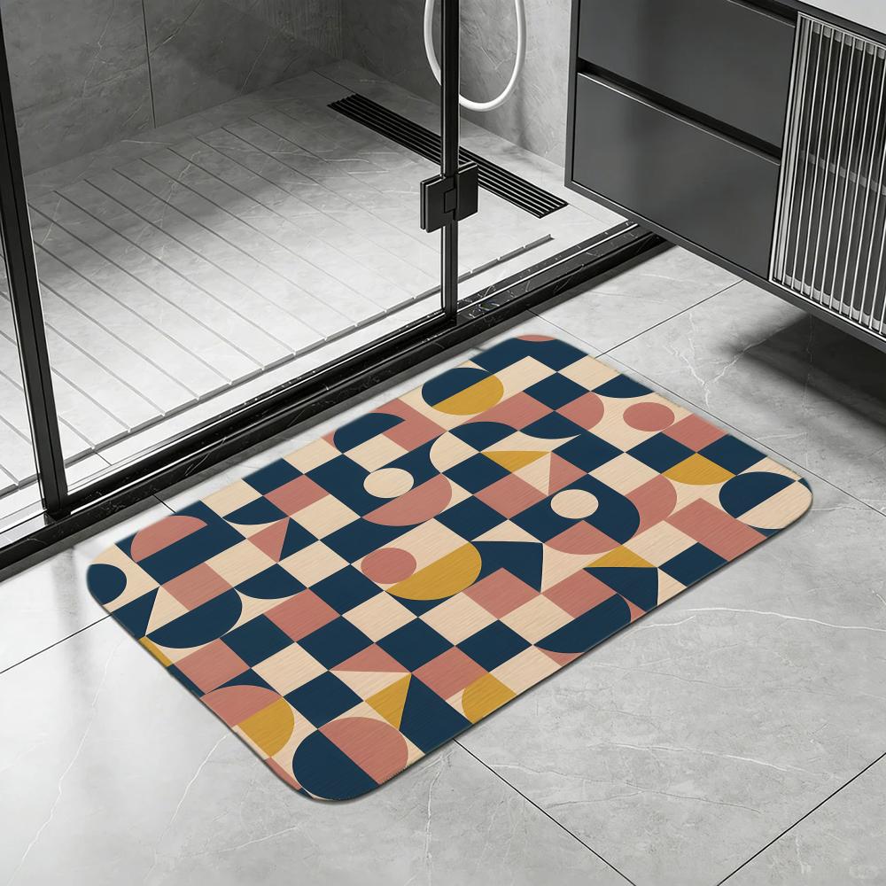 Pattern Bauhaus Geometric Floor Mat Diatomite Bath Mat, Quick Dry, Absorbent, Multi-Scene Mat 40x60cm