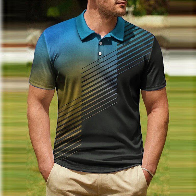 Gradient Striped Pattern 3D Digital Printing Men's Polo Shirt
