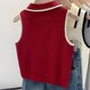 Damen Rot Kragenlos Ärmellos Oberbekleidung Strick Camisole Sommer Hochwertig Stilvoll Einzigartig Kein Gleicher Stil Top