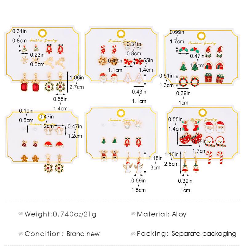 Christmas Earrings Set Colorful Santa Reindeer Snowman Drop Resin Designs Festive Holiday Gift Card Package Accessories