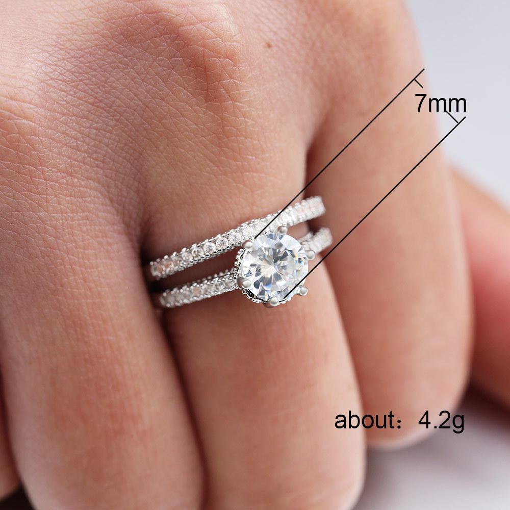 Accessories, Women's Copper Platinum Plated Zircon Ring, Couple Ring Combination Ring Set
