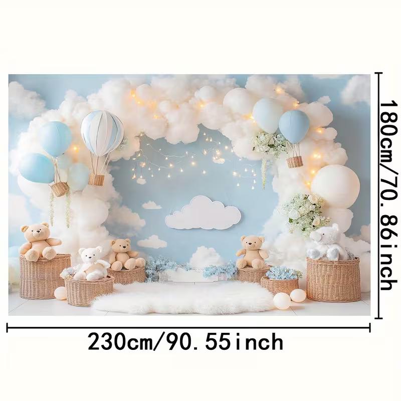 2D Bear Hot Air Balloon Photography Backdrop for Baby Shower