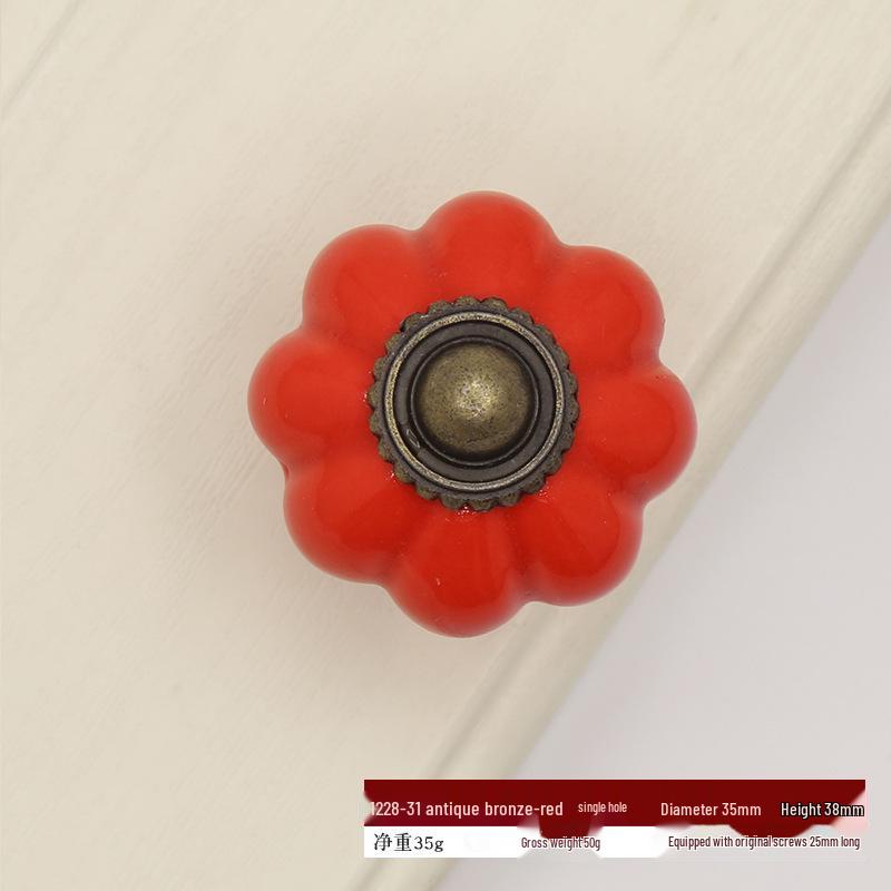 Hand-Painted Ceramic Floral Pumpkin Drawer & Cabinet Handle