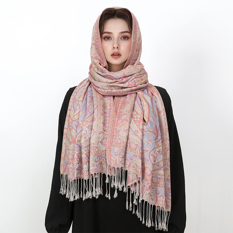 Paisley Pashmina Shawl Scarf Women Jacquard Cashew Printed Scarves Borders Female Tassel Travel Blanket Wraps Ethnic Shawls