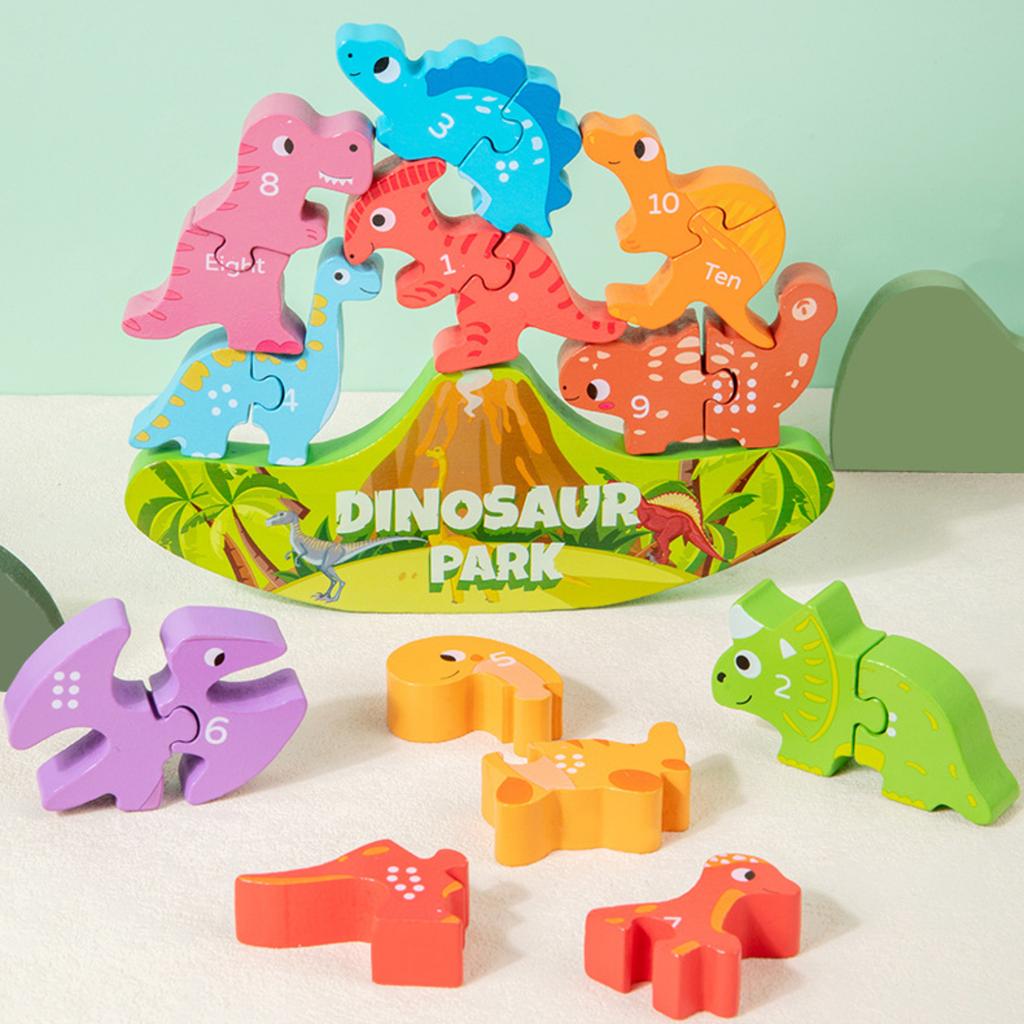 Happy Stacking Dinosaurs,Wooden Stacking Toy For Toddlers, Colorful Dinosaur Balancing Activity Toy, Improves Fine Motor Skills And Dexterity