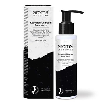 Aroma Treasures Activated Charcoal Face Wash for Men & Women | Deep Cleansing Oil Control Facewash with Aloe Vera & Glycolic Acid for Acne, Bright