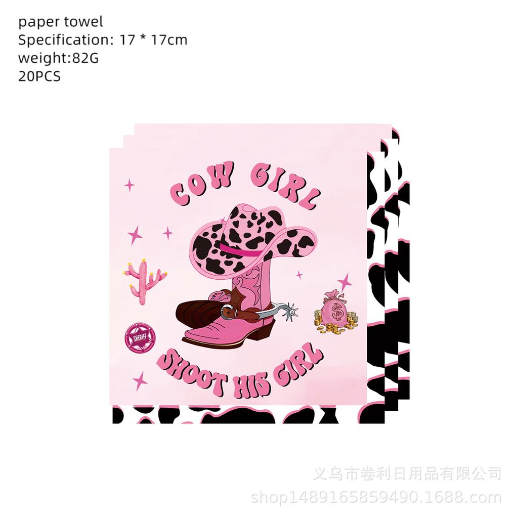 Custom Pink Denim Theme Party Supplies Denim Party Decoration Arrangement Banner Flag Party Paper Plate Tableware
