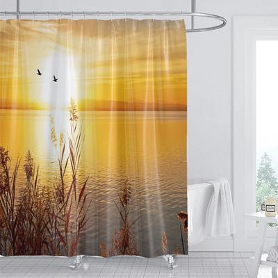 High Quality Sunset Dusk Fabric Shower Curtain Waterproof Beautiful Natural Landscape Bath Curtains for Bathroom Decor with Hook