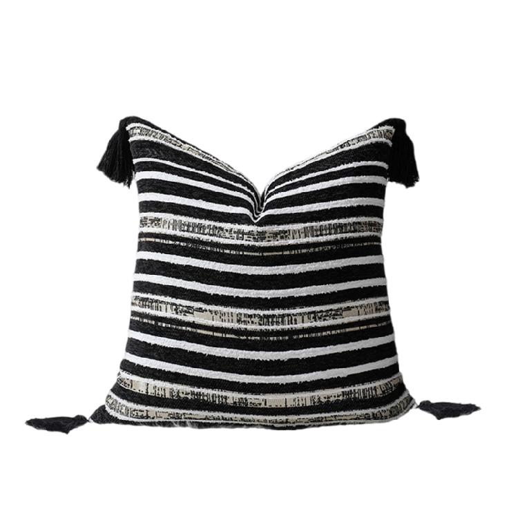 Плюшевые Велюровые Жаккардовые В полоску С кисточками Наволочка для декоративной подушки Бохо Подушки-плед Чехол для модного пространства чёрный 980₽