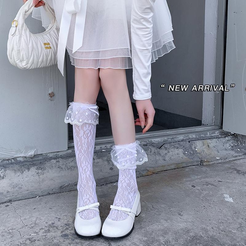 Lace Lace Socks for Women Spring and Summer, Thin Pile Socks, Lolita Rose Ballet-style Bow Stockings