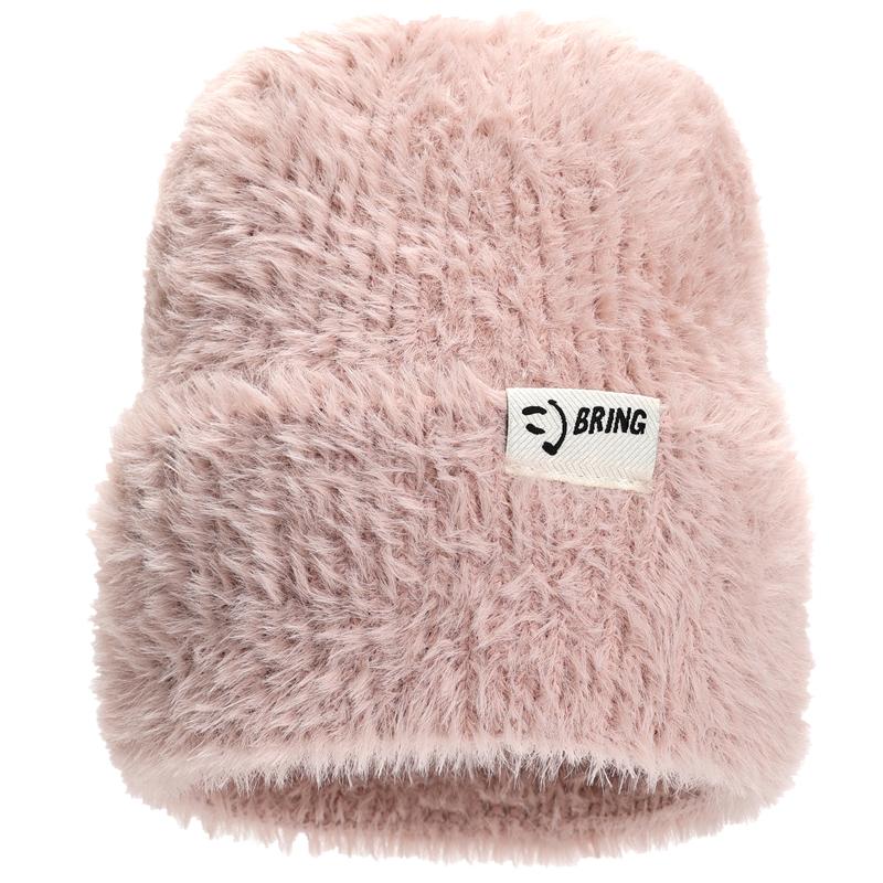 

Новая простая плюшевая шапка в стиле K-pop, шапка-бини, милая осенне-зимняя для женщин, теплые шапки для девочки, уличная одежда, вязаная шапка 54cm-58cm розовый