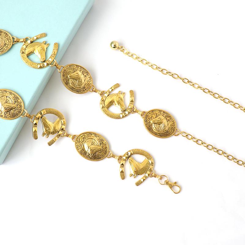Vintage Oval Craved Metal Waist Chain For Women Exquisite Gold Color Belt Chains  Body Jewelry