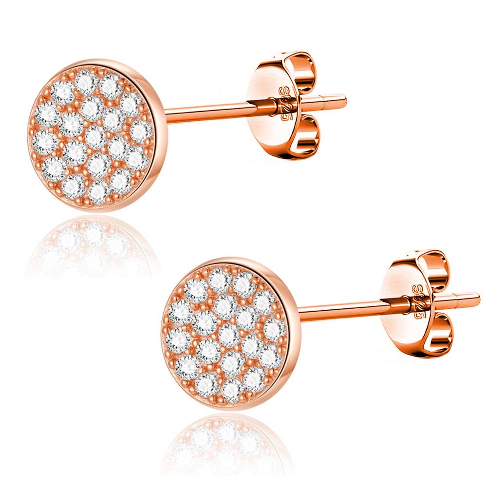 

Унисекс круглые серьги-пусеты из серебра 925 пробы с цирконами розового золота