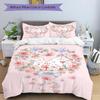 3-teiliges gestepptes Bettwäsche-Set mit Love Flowers & Bunnies-Druck - Weiche und bequeme Bettbezüge für Schlafzimmer, Gästezimmer und Wohnheime Dekorative Bettwäsche Se