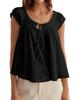 Womens Summer Tie Front Babydoll Top Cap Sleeve Pleated Flowy Blouse