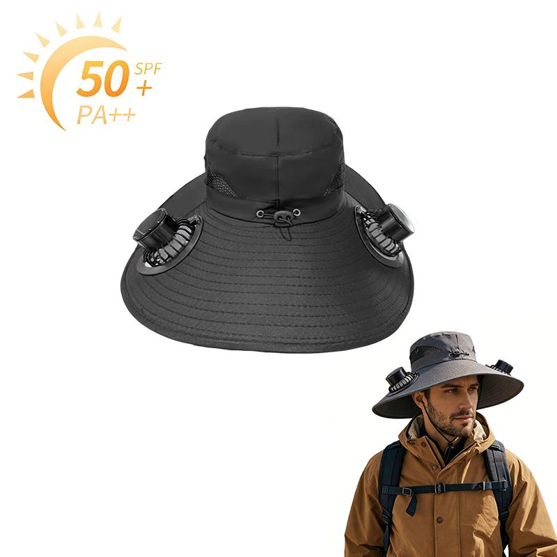 Wide Brim Solar Fisherman Hat Rechargeable Fan Outdoor Sun Hat for Camping Hiking UV Protection Fan Hat Father's Day Gift