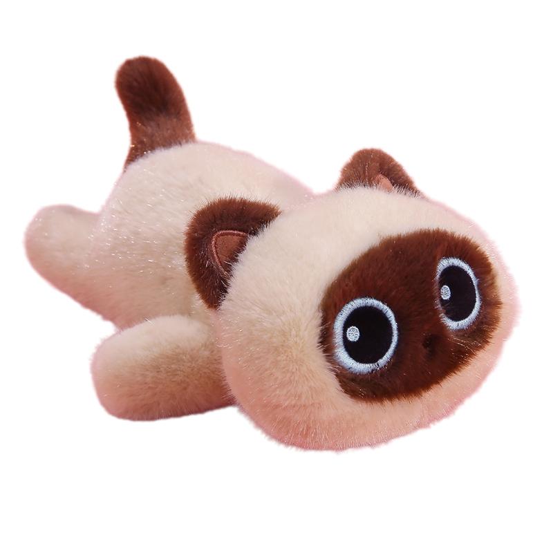 22cm Lying Cartoon Fluffy Cat Animal Plush Toy Stuffed Siamese Black 3-color Kitten Pillow Sleeping Companion Present