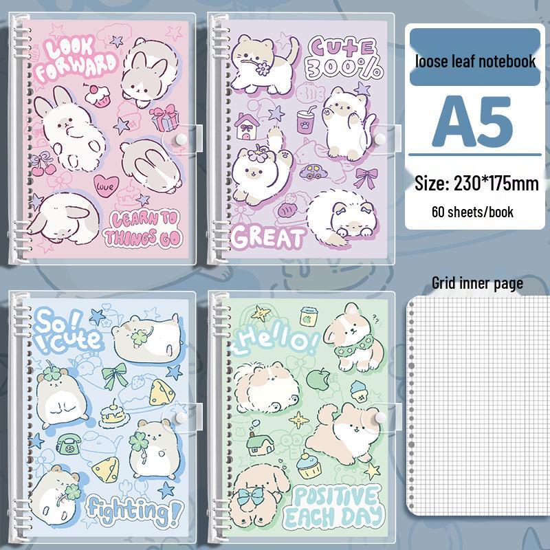 Weiches Süßes PVC-Leder Notizbuch mit losen Blättern, 16K, Hohe Haltbarkeit für Schüler