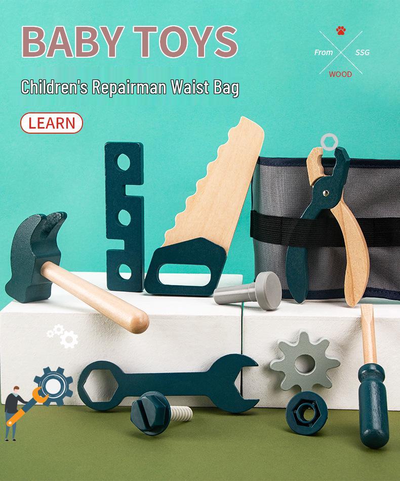 Kids' Wooden Role-Play Waist Pack: Repairman, Barber, Firefighter Educational Toy