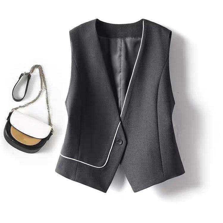

Black Sleeveless Women Short Vest Layering Design Casual Jacket XXL сірий