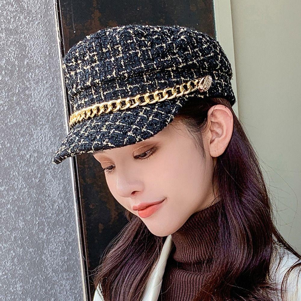 Künstlerhut Herbst Für Damen Koreanischer Stil Damen Schirmmützen Kappe Achteckige Kappe Malerhut Karierter Baskenmütze