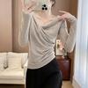 Versatile Plush Winter Thickened Off-Shoulder T-Shirt: Stylish Long-Sleeve with Irregular Design