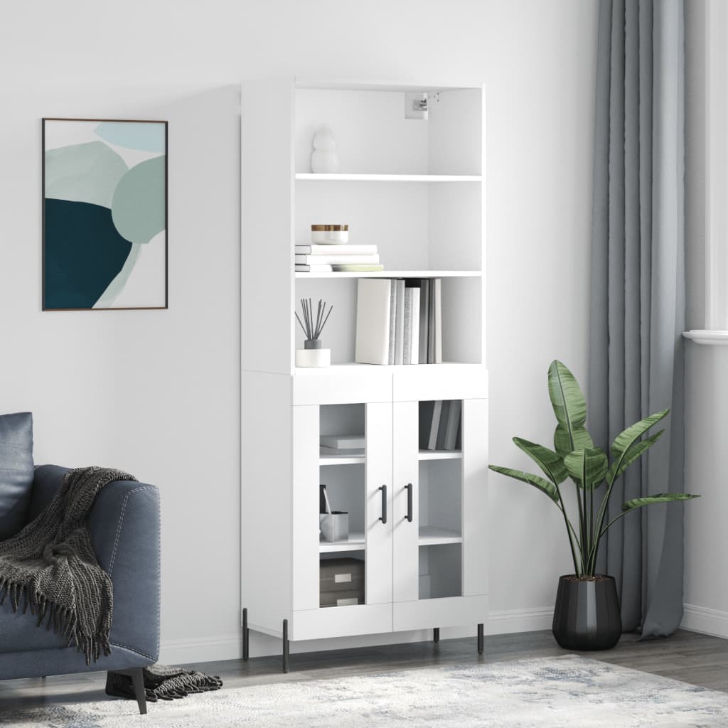 Vidaxl Display Cabinet, White, 69.5X34X180 Cm, Wood-Based Material
