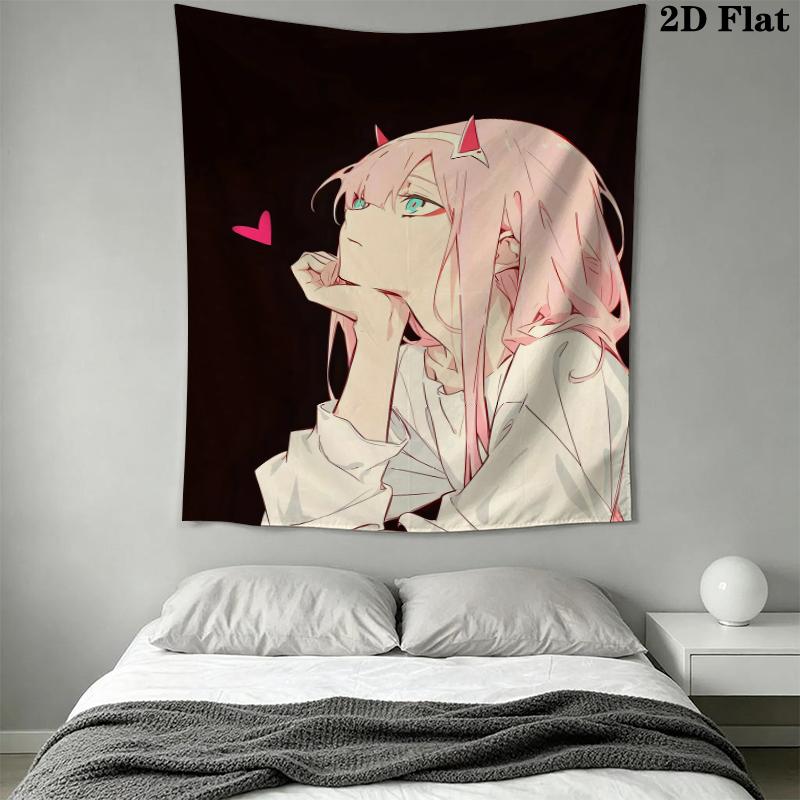Darling in the Franxx 02 Wall Tapestry Aesthetic Wall Hanging Printed Fabric Blanket Decorative Tapestries for Bedroom Living Room Home Decor