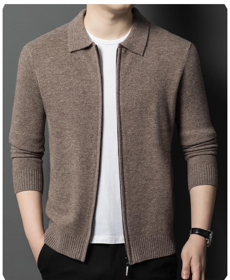 Men's Plus Size Trendy Turn-Down Collar Wool Cardigan Jacket – Casual Knitwear Fleece for Autumn/Winter