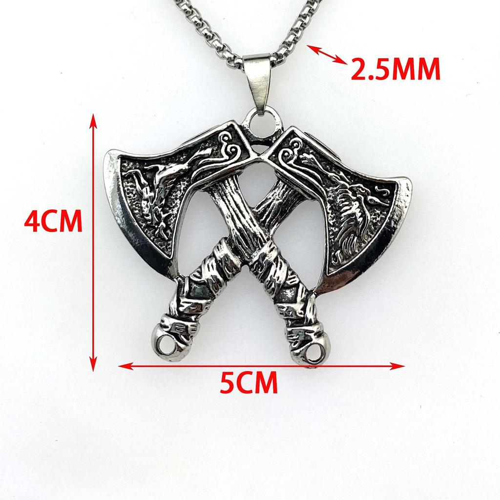 Warrior Rune Tomahawk Pendant Necklace Titanium Steel Sweater Chain