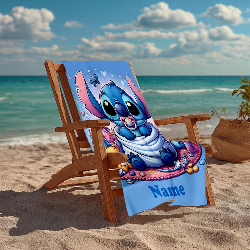 Custom Name Ultra-Soft Beach Towel with Stitch Theme,Ideal for Pool - Camping, Diving - Perfect Travel Essential, Vibrant Beach Towel.