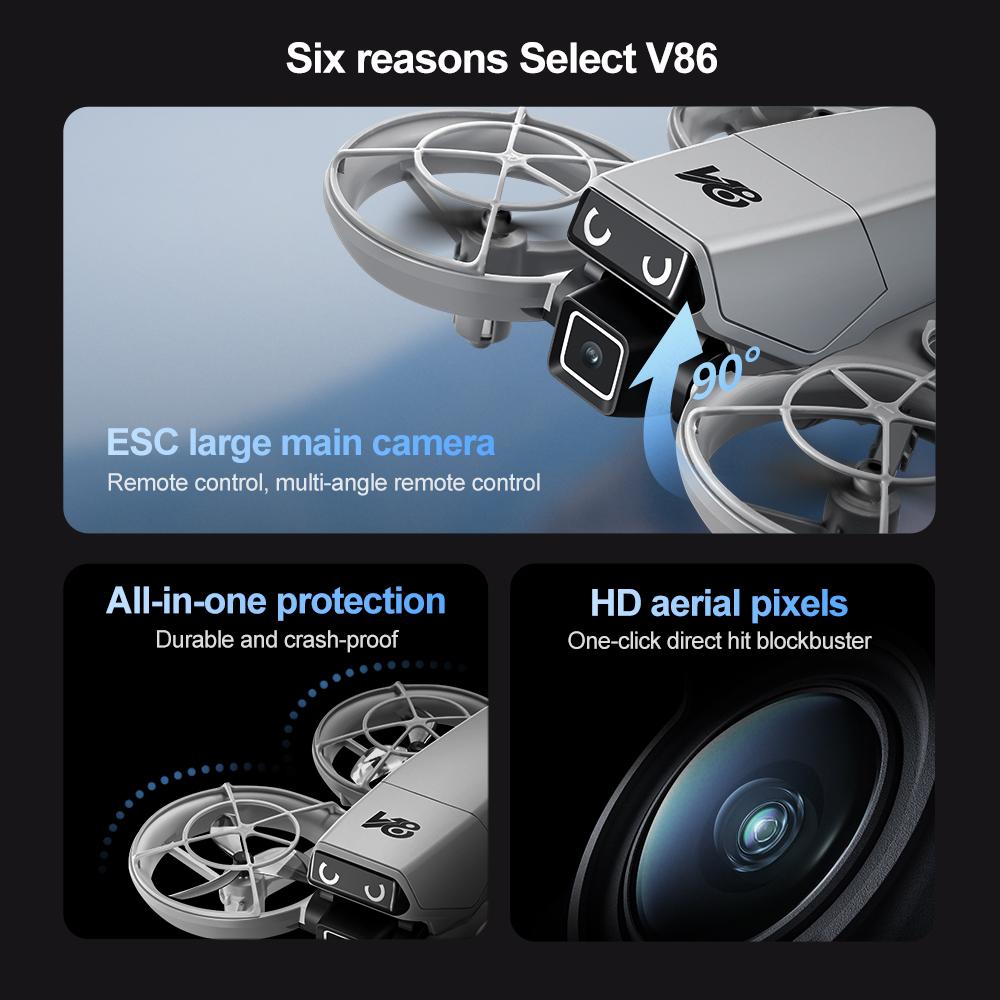 2025 New V86 Mini Remote Control Drone with 4K HD Camera, Foldable Quadcopter, Intelligent Obstacle Avoidance, Toy Airplane, Gift for Kids